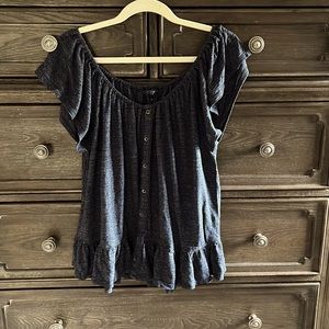Dark navy ruffled top not quite a t shirt not quite a tank!